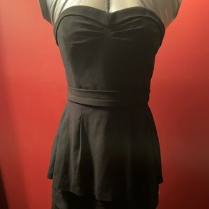 BCBGMAXAZRIA Size 4 Black Strapless Dress With Ruffles & Sweetheart Neckline